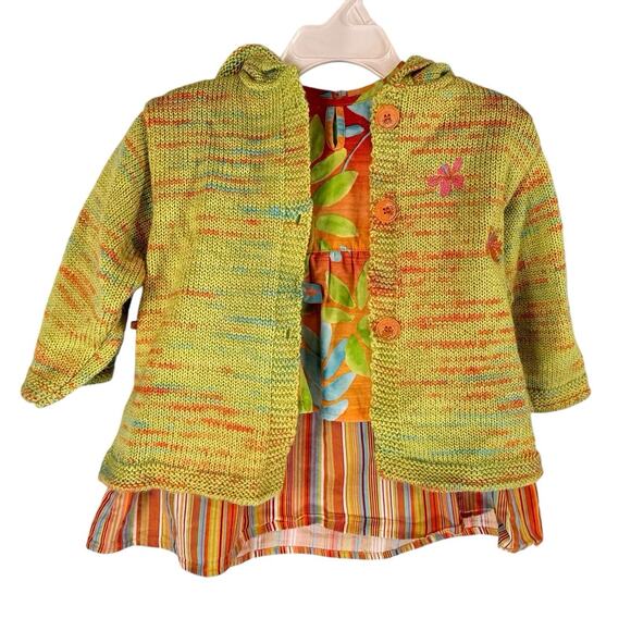 CLAYEUX 2PC Set FRANCE Dress Hooded Cardigan Sweater Size 12 M Spring Summer - Picture 1 of 15